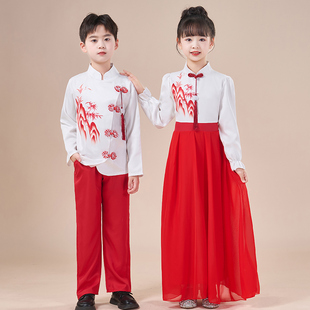 元旦儿童合唱服小学生诗歌朗诵大合唱团演出服男童红色爱国表演服