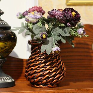 鱼篓藤编柳编插花瓶摆件客厅插花创意家居干花花瓶敞口花瓶背篓