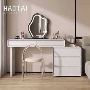 整装梳妆台烤漆意式极简奶油风卧室轻奢化妆桌收纳柜斗柜书桌一体