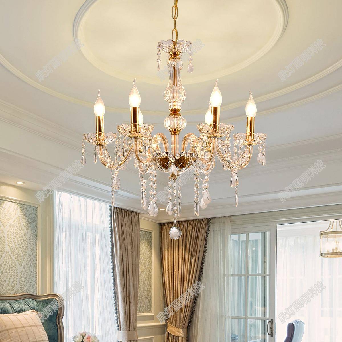 六头蜡烛水晶灯欧式玻璃吊灯奢华卧室灯K9水晶灯