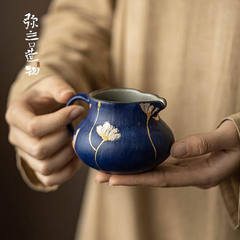弥言克莱因蓝粉引纯手工粗陶手把公道杯分茶器金银纯手绘匀杯不烫,纺织面料/辅料/配套,纺织机械配件,淘宝优惠券,粉丝福利购,淘宝优惠卷