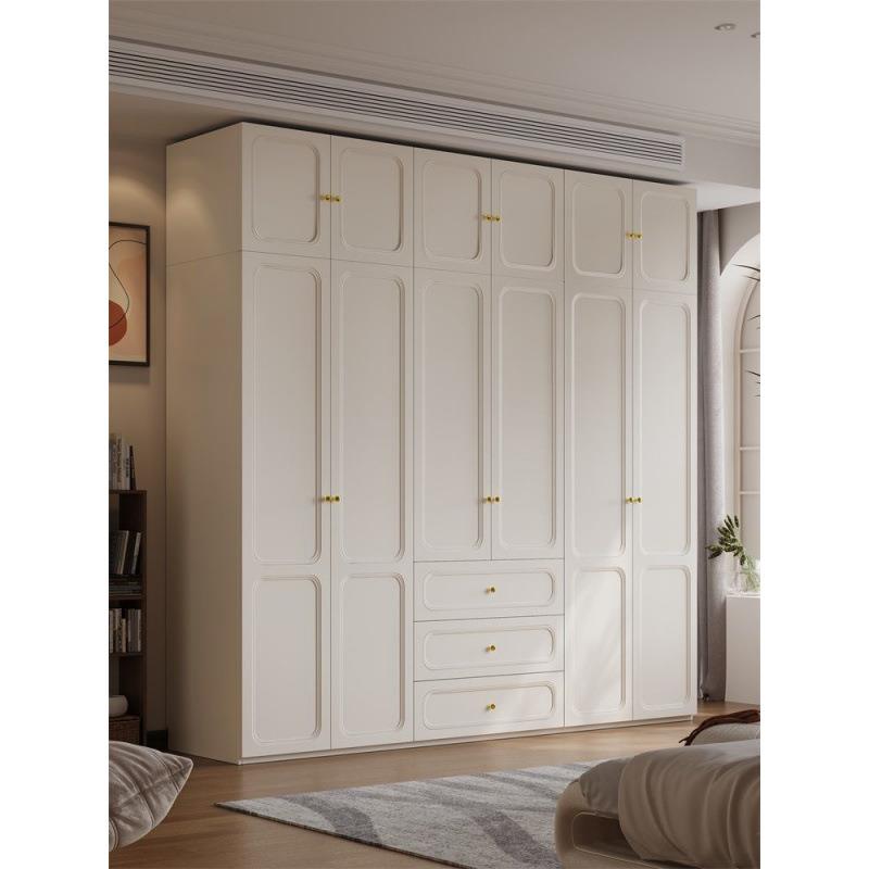 法式奶油风家用白色衣柜主卧经济型简约现代柜子带转角大衣橱