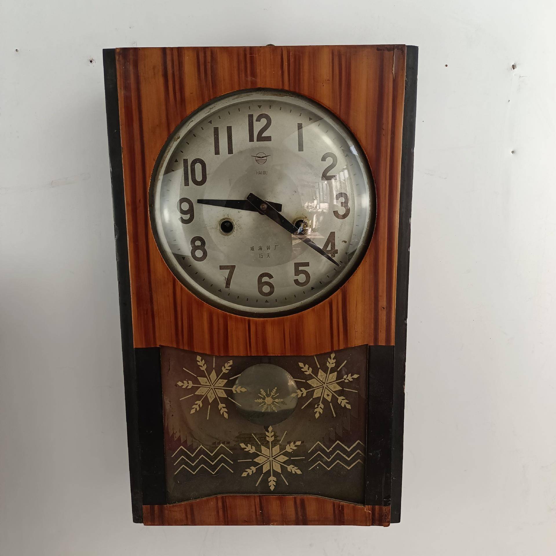 老物件旧钟表老式机械上弦摆钟客厅挂钟复古装饰怀旧摆件影视道具