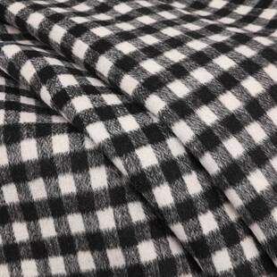 羊毛大小格子双面羊绒面料 粗纺黑白格纹双面呢 大衣外套毛呢面料