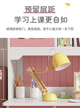 儿童学习桌颜用卧室高值书桌书架54032组合一家体女孩房间网写红