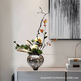 新中式仿真花艺龙柳枝售楼处酒店客厅茶几玄关造型桌面创意软装饰
