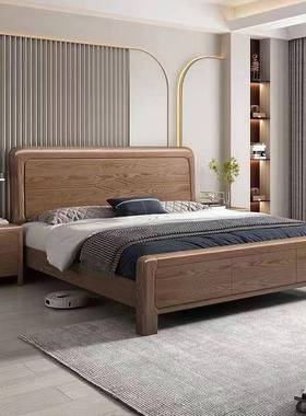 白蜡木实木床现代高简约1.8双人床主卧床1.5婚m气m压箱储JWP物床