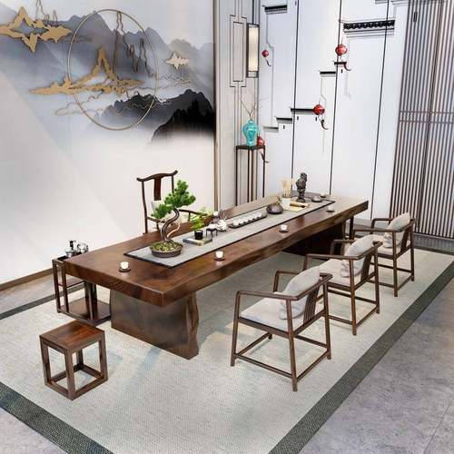 L7议新67009388中式大板茶桌椅组合实木泡茶桌办公茶台老桌板办室