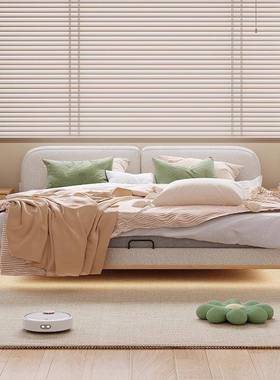 奶油双实木床风11052#.8米人床现代简约小户型白蜡木主卧1.米软包