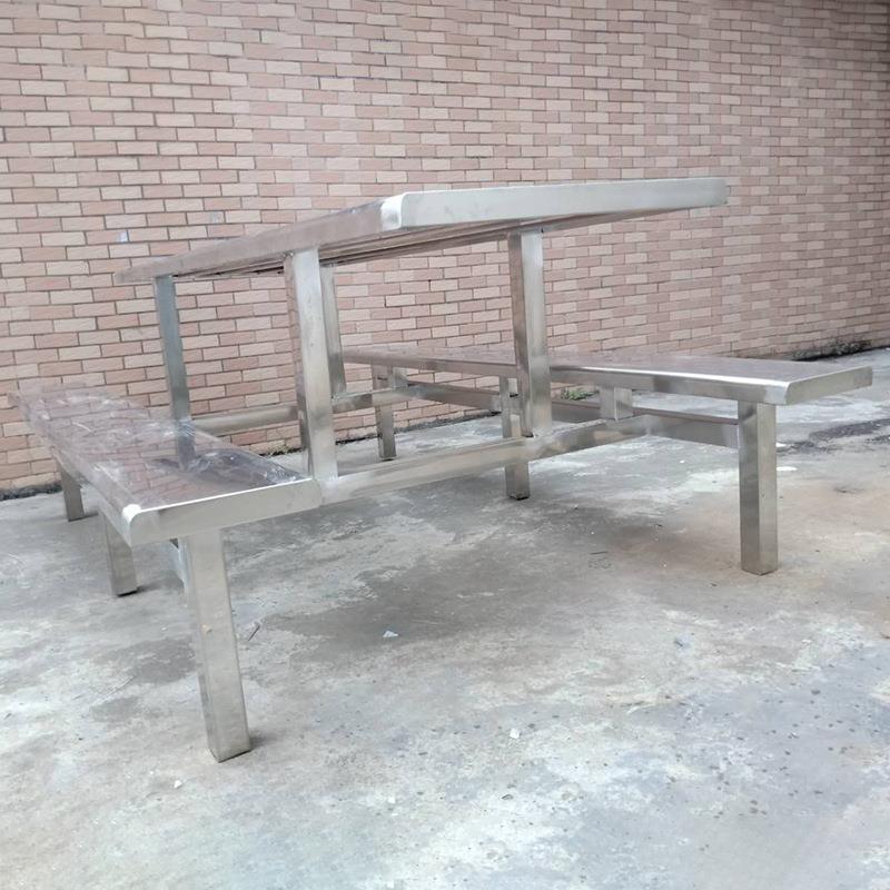 不锈钢饭堂餐桌椅人八位公八人桌司食快餐店连堂体座椅利店堂食餐