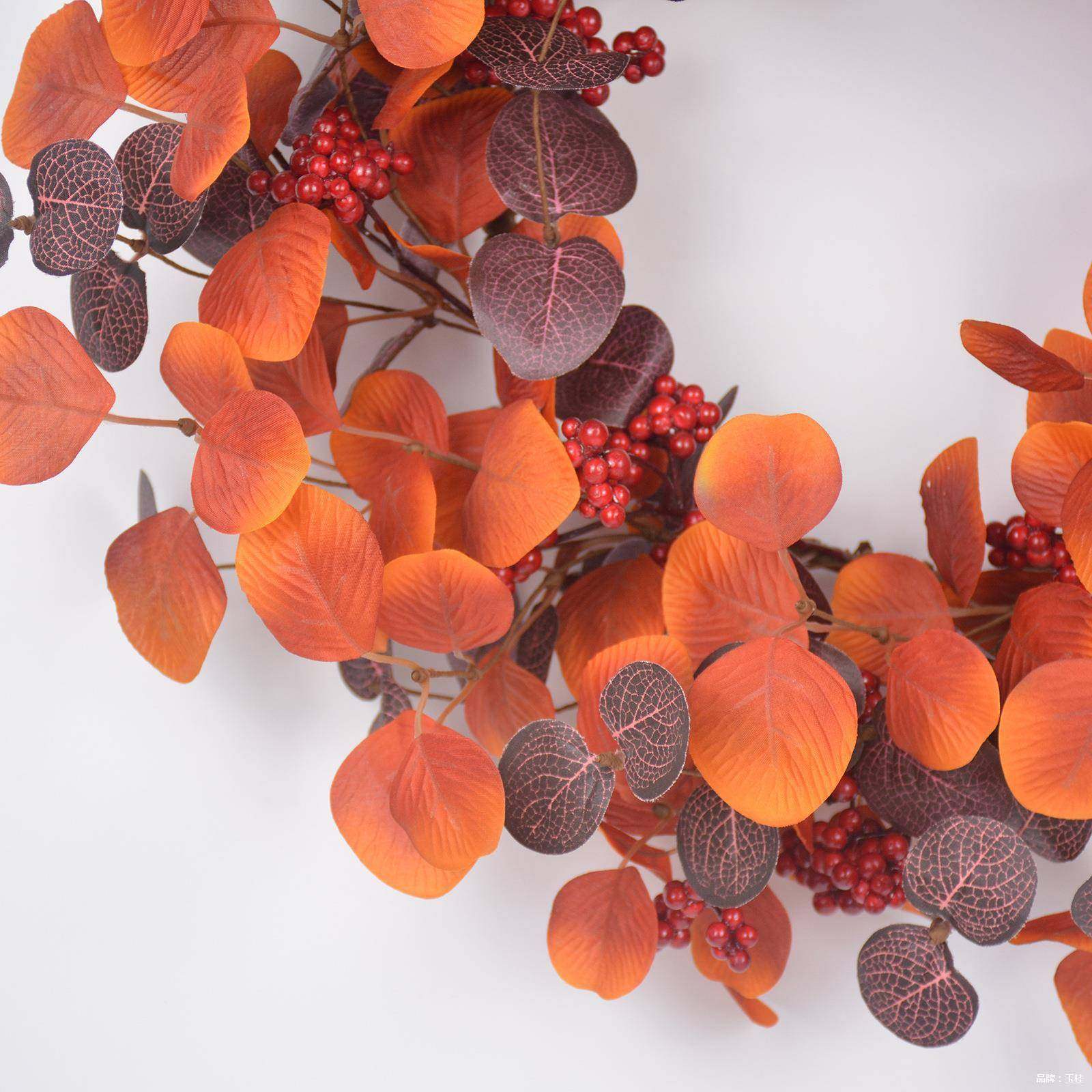 仿真尤加利叶花挂环秋感恩节装饰花环欧季美家居前门客ZDR厅炉壁