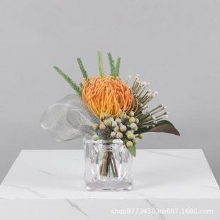 新中式现代玻璃花瓶干花永生架构花艺售楼部洽谈桌样板间茶几摆件