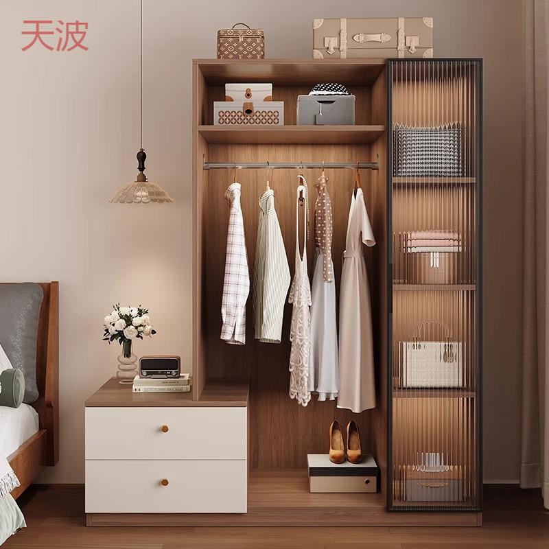 Ehd实木衣柜奶油风落地挂衣架卧室衣柜斗柜一体靠墙衣帽架床边置