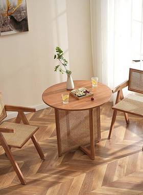 厂直供圆合藤桌组民宿家用小型藤编桌现代简约12875户实木家藤编