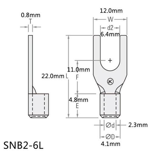 SN2B-6L国紫铜冷压端子标形端子叉开口鼻接线端子端头M6XBP裸端头