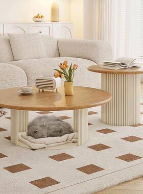 法式油ZMG茶几奶组合简约客厅用现代实家圆木椭形圆形极简轻奢小户型