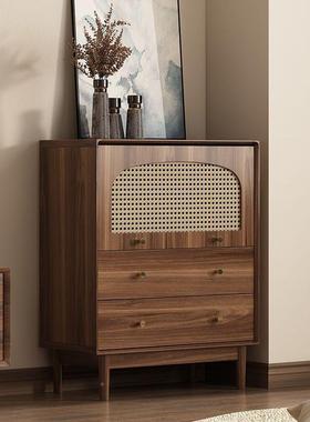 实KBP木斗柜厅靠客墙储物柜卧编室收床纳柜复古藤尾柜胡桃木色餐边柜