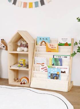 玩具收纳架置绘物宝宝多层本书架落地靠65750墙柜木儿童玩实具收