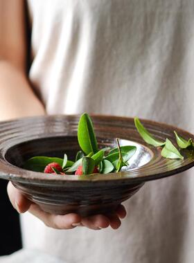 草盘意面盘家用UIU汤盘帽粗陶日式盘子复古创意沙深拉牛排盘西餐