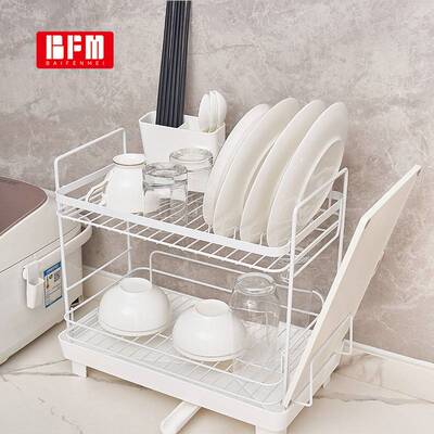 BFM 1991双层沥水架厨房水槽台面放碗盘碗筷碗碟架带排水管收纳架