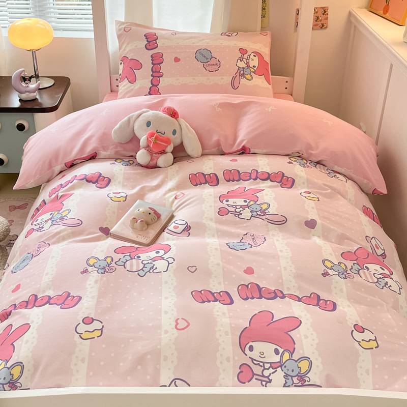 三丽鸥HelloKitty纯棉印花四件套库洛米玉桂狗全棉学生宿舍三件套