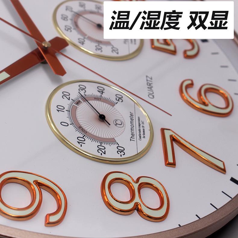 挂钟客厅装饰现静3219代钟湿度新款简约音时夜光数字温高档石英钟