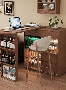 全实木吧台一餐LFN边家用客厅隔柜体日式可收缩伸缩餐断柜桌窄岛