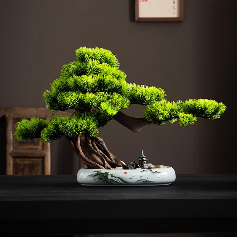 仿真迎客植物盆景公室摆件造景客景厅玄MEG关松装饰品仿真办树室