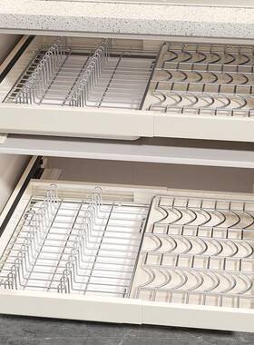 不锈钢抽拉碗柜碟收纳厨架房DG-70408抽屉式碗伸缩拉篮橱内放盘沥