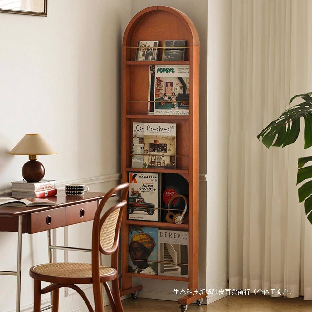 穿中古实木全身式镜可移动落地法复古架收纳HL诺曼杂杂志书一体旋