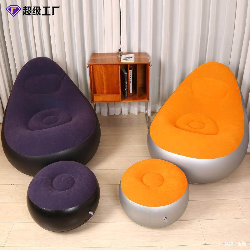 跨境814气沙发+脚泵懒pvc植绒人沙发可折叠充收纳单人充气背靠躺