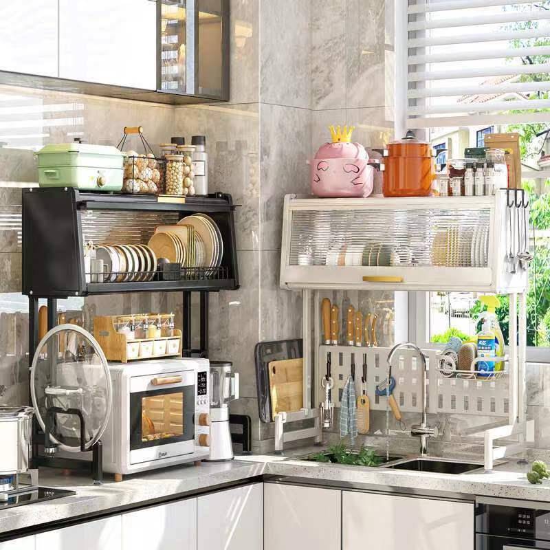 厨房架水槽079置架物碗台面伸缩碗碟带门碗架盘收纳碗柜储物柜沥