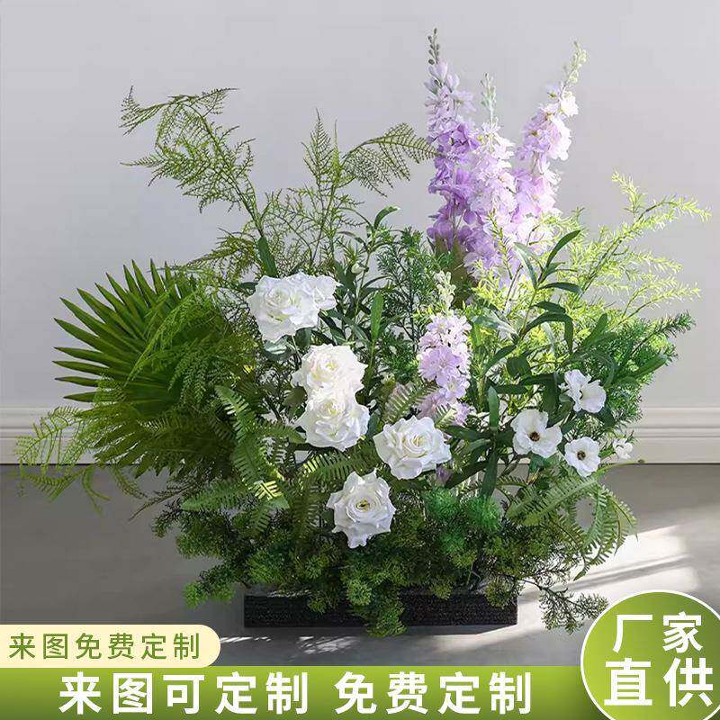 款森绿系婚庆引地排花假花插ALXX8208婚礼仿真花排色花排T台花路