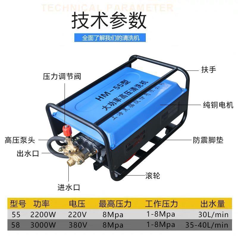 上海黑2猫高压清洗机55型2默认项58型养殖场商用电动洗车机自吸0V