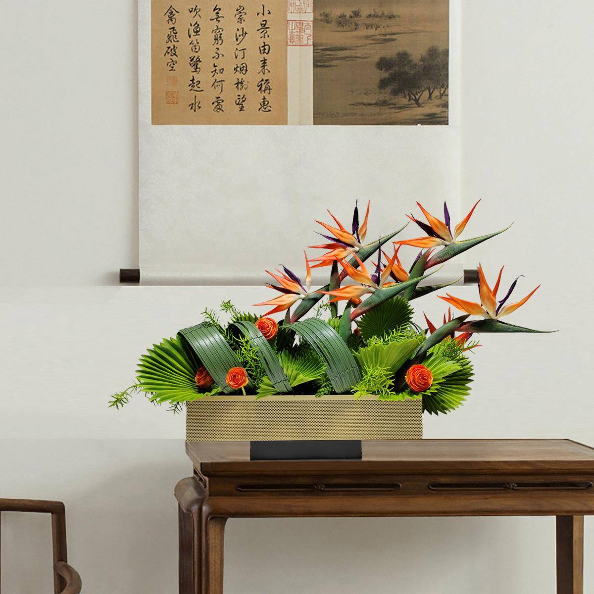 现代轻奢餐简约仿真花花艺大堂前台桌展厅会议室1356长桌饰面假装