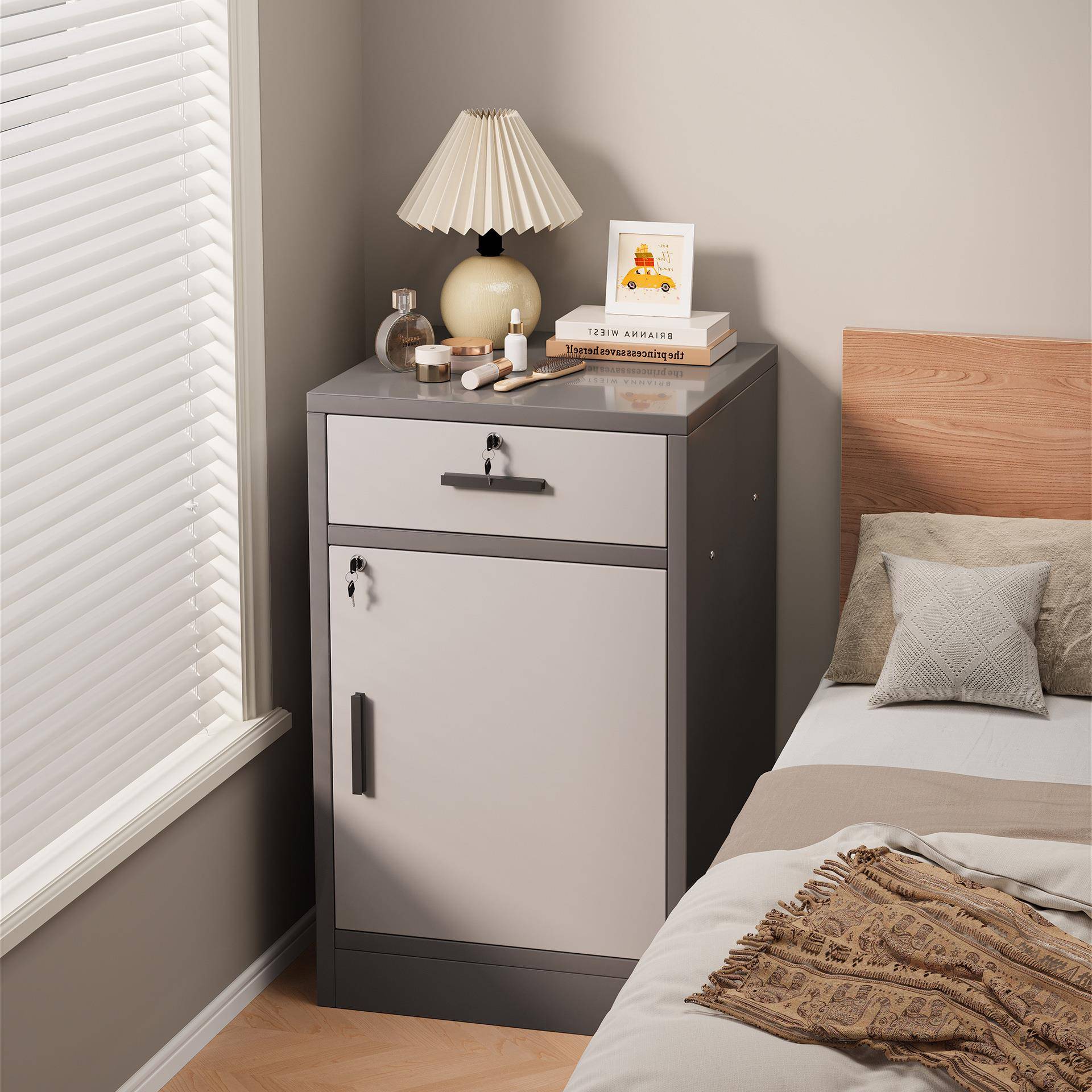 T040床头柜家用简约代现置柜物矮柜床边收纳卧室锁抽带屉柜储物小