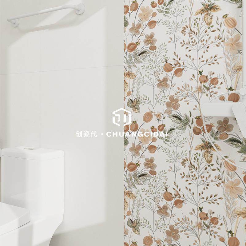 花0法式复古卫生间瓷砖600x120浴室墙砖厂标哑光厕花所玫瑰片奶油