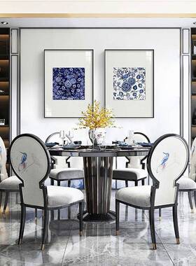 青花墨海三新瓷中式客厅联装饰画蓝花色青挂画中国风餐YZ202305厅