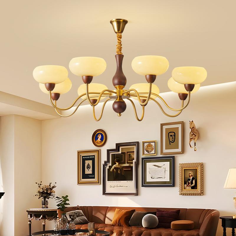 美式复古客吊厅灯新款中魔豆古胡桃木423餐厅灯奶油风书房卧主室