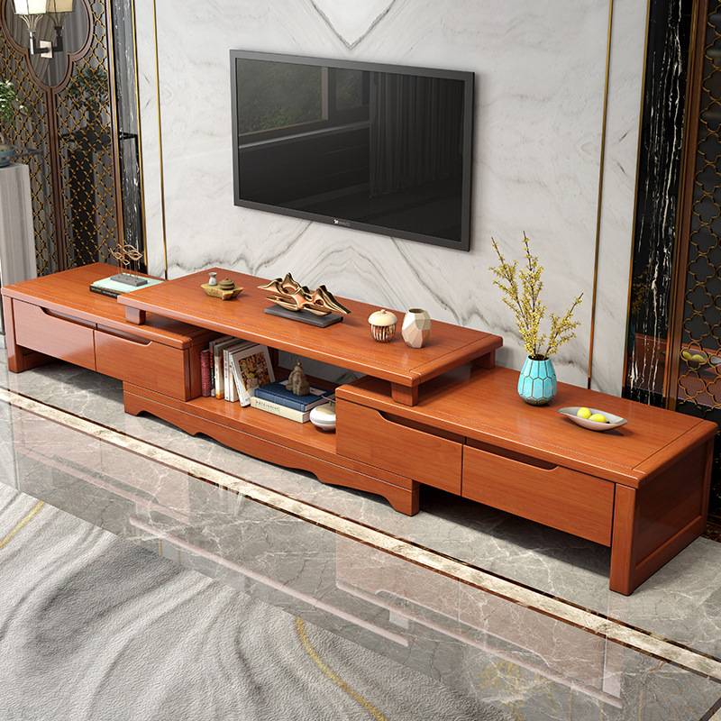 实木电视柜茶几组合现代简约客厅小户型新中式可伸缩地柜储收纳