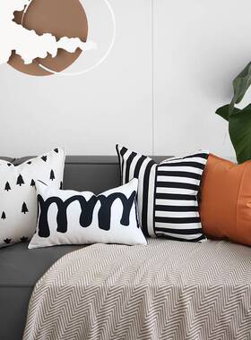 现代轻奢橙色沙发抱枕靠垫套不含芯45x45x50客厅感千鸟格靠枕