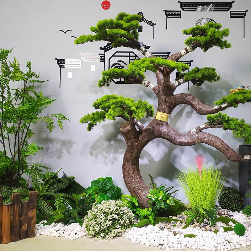 仿真绿植松树 新中式造型玄关盆景摄影道具 办公室装饰摆件迎客松