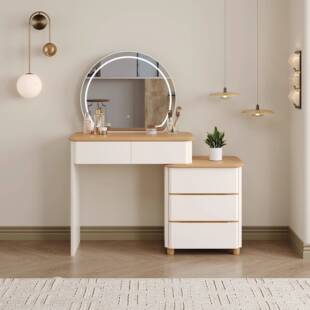 原木奶油风梳妆台实木桌面化妆桌斗柜一体家用床尾柜储物柜化妆台