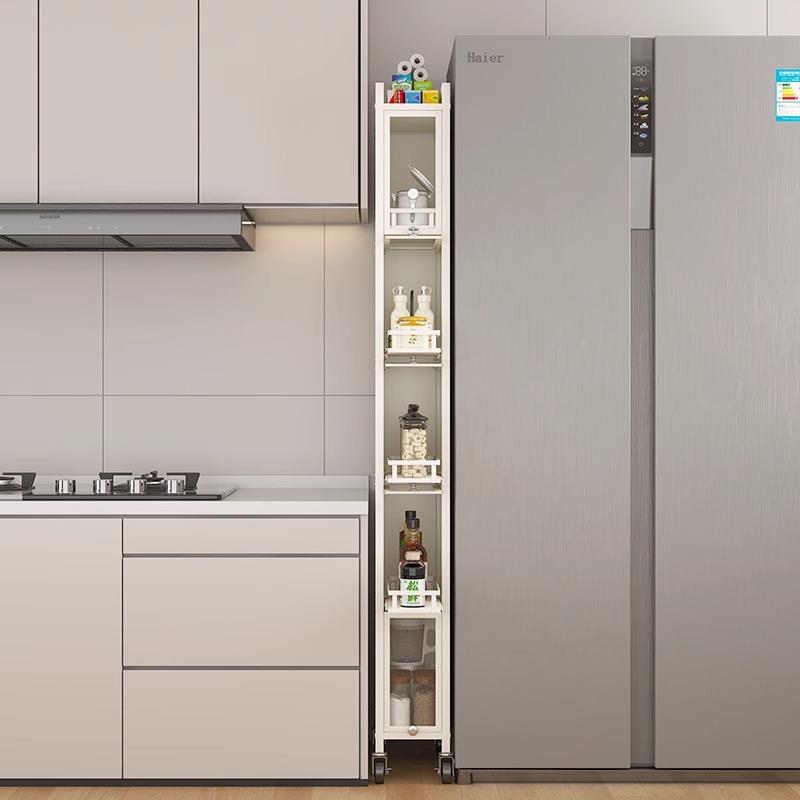 冰箱侧面抽拉柜厨房极窄夹缝置物架落地侧边缝隙收纳架窄缝抽拉架