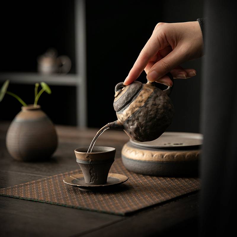日式粗陶创意茶壶仿柴烧陶瓷家用小单壶手工复古带过滤单个泡茶器