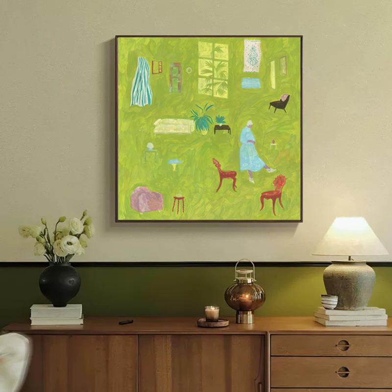 法式中古风客厅卧室绿色装饰画复古小众餐厅挂画玄关走廊斗柜摆画