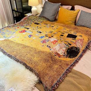 美式复古抽象油画盖毯艺术挂毯卧室床头墙面装饰毯单双人沙发毯