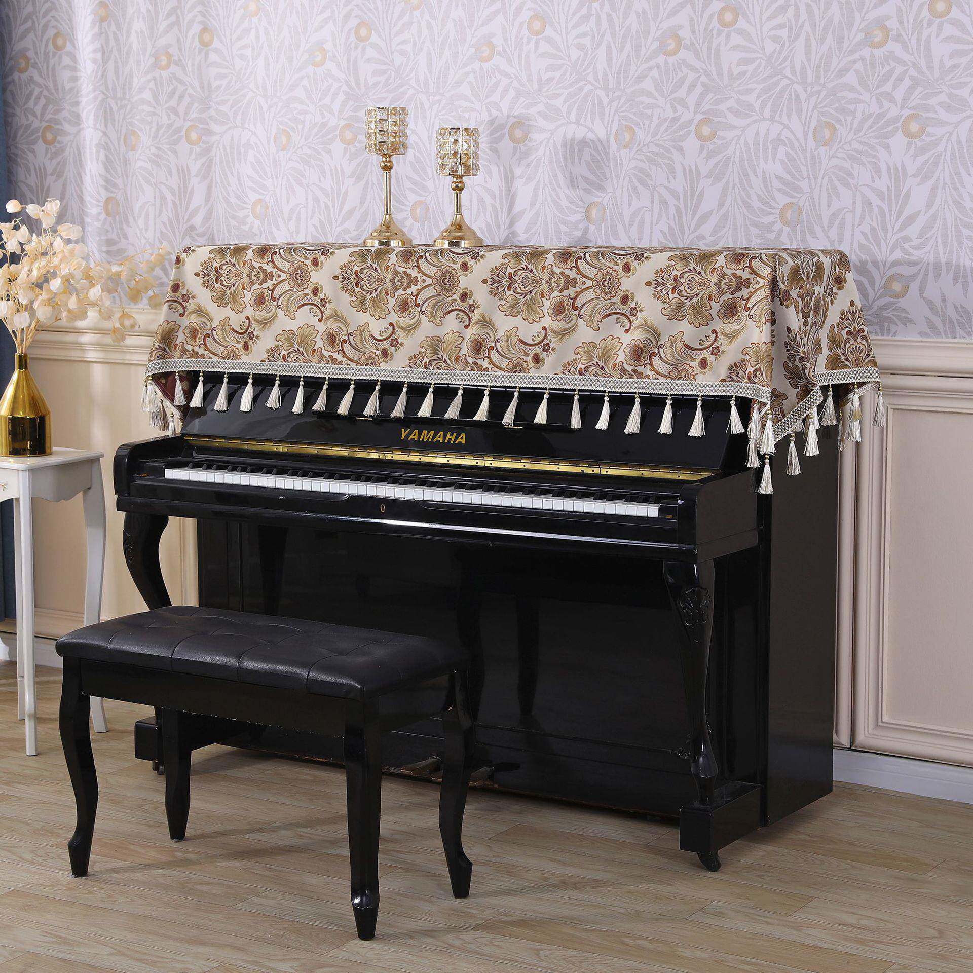 跨境欧式宫廷钢琴罩刺绣提花钢琴防尘半罩流苏中式复古钢琴盖巾