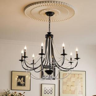 法式 房间灯具 蜡烛吊灯奢华客厅主灯中古珍珠餐厅卧室灯衣帽间美式