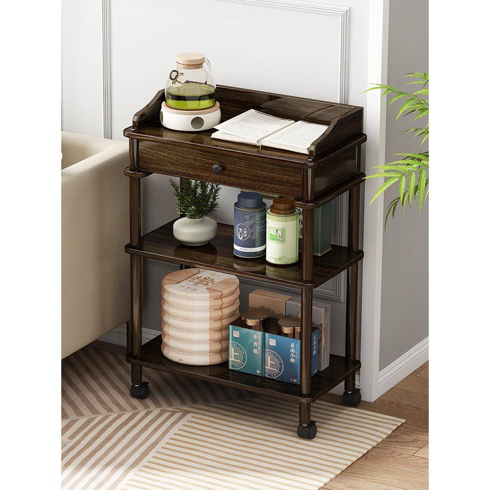 置物架实木可移动小型茶水柜收纳架子落地家用边几储物架客厅分层
